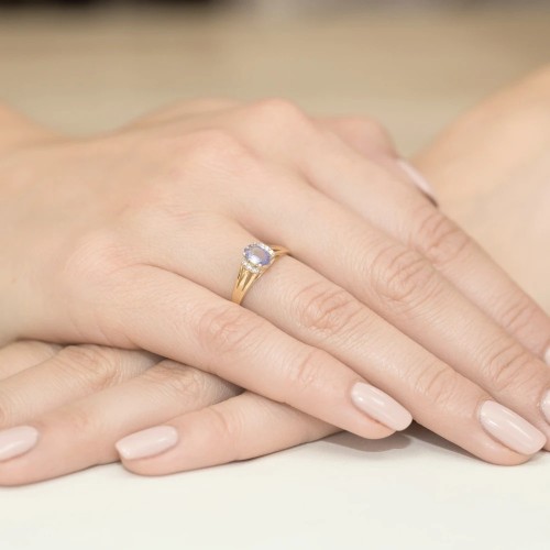 Złoty Pierścionek 585 z diamentem tanzanit  0,40ct