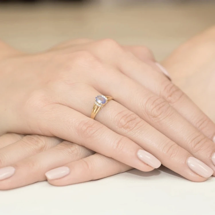 Złoty Pierścionek 585 z diamentem tanzanit  0,40ct
