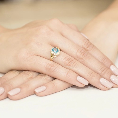 Złoty Pierścionek 585 z diamentem topaz 0,90ct