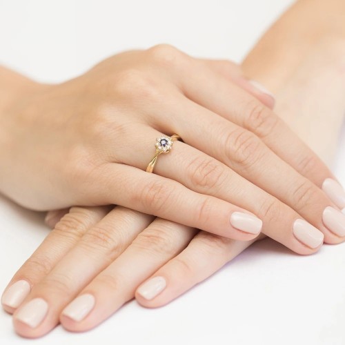 Złoty Pierścionek 585 z diamentem szafir 0,15ct