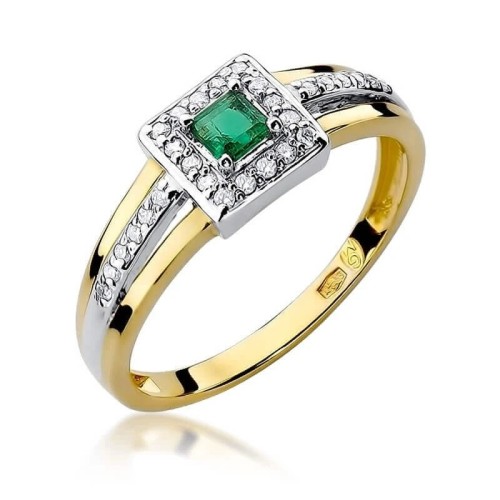 Złoty Pierścionek 585 z diamentem szmaragd 0,15ct