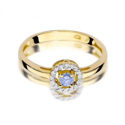 Złoty Pierścionek 585 z diamentem tanzanit 0,15ct