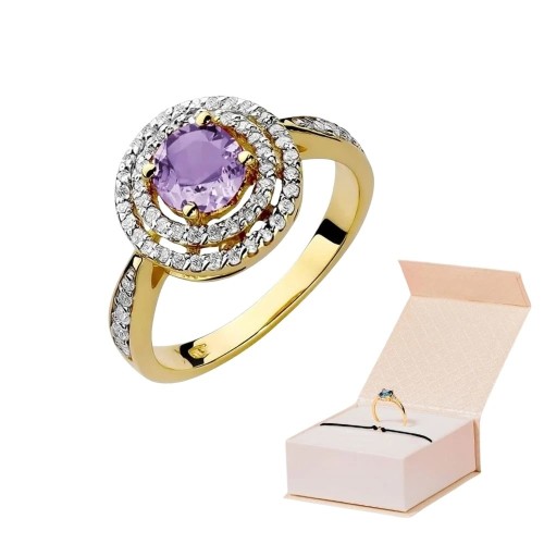 Złoty Pierścionek 585 z diamentem ametyst 0,90ct