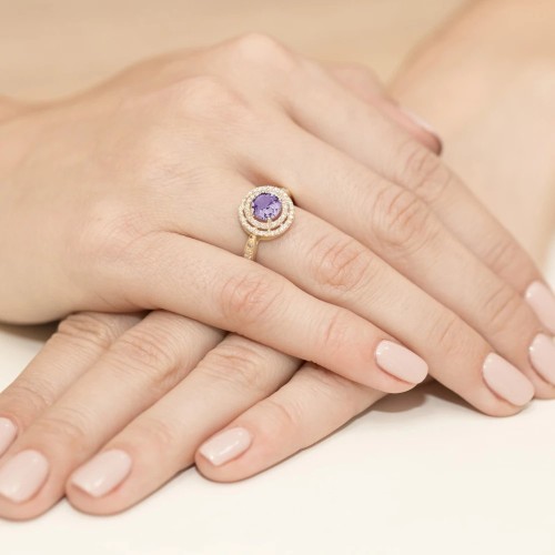 Złoty Pierścionek 585 z diamentem ametyst 0,90ct