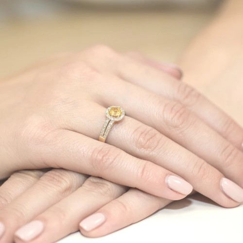 Złoty Pierścionek 585 z diamentem cytryn 0,50ct
