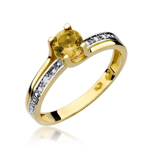 Złoty Pierścionek 585 z diamentem cytryn 0,50ct