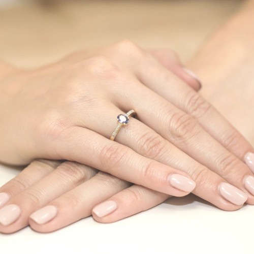 Złoty Pierścionek 585 z diamentem tanzanit 0,40ct