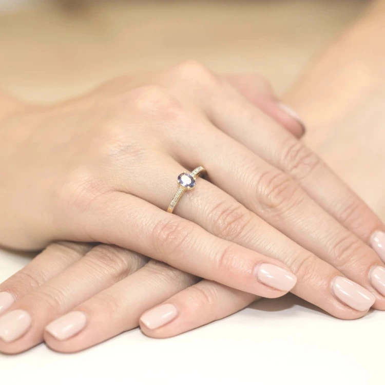 Złoty Pierścionek 585 z diamentem tanzanit 0,40ct
