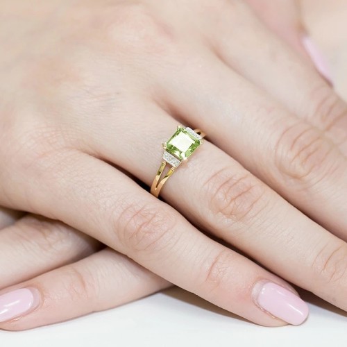 Złoty Pierścionek 585 z diamentem oliwin 1,10ct