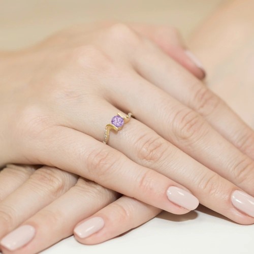 Złoty Pierścionek 585 z diamentem ametyst 0,50ct