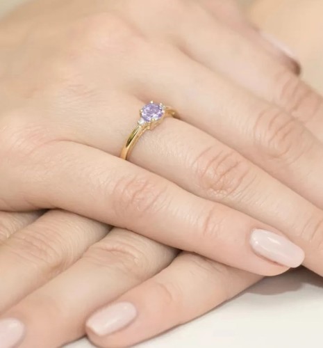 Złoty Pierścionek 585 z diamentem ametyst 0,50ct