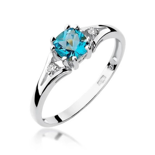 Złoty pierścionek z diamentem Białe złoto EW-44 topaz