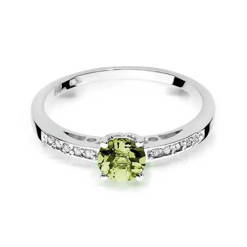 Złoty pierścionek z oliwinem białe złoto 0,60ct