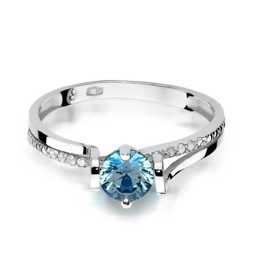 Złoty pierścionek z diamentem Białe złoto EW-102 topaz